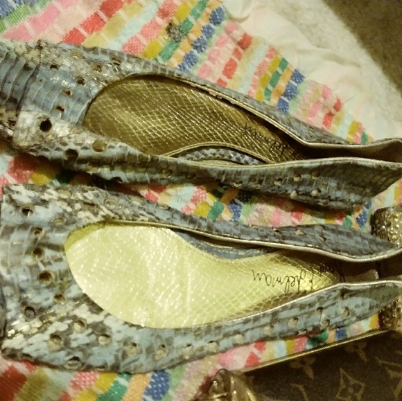 Blue snakeskin Sam Edelman peeptoe flats - Picture 2 of 3